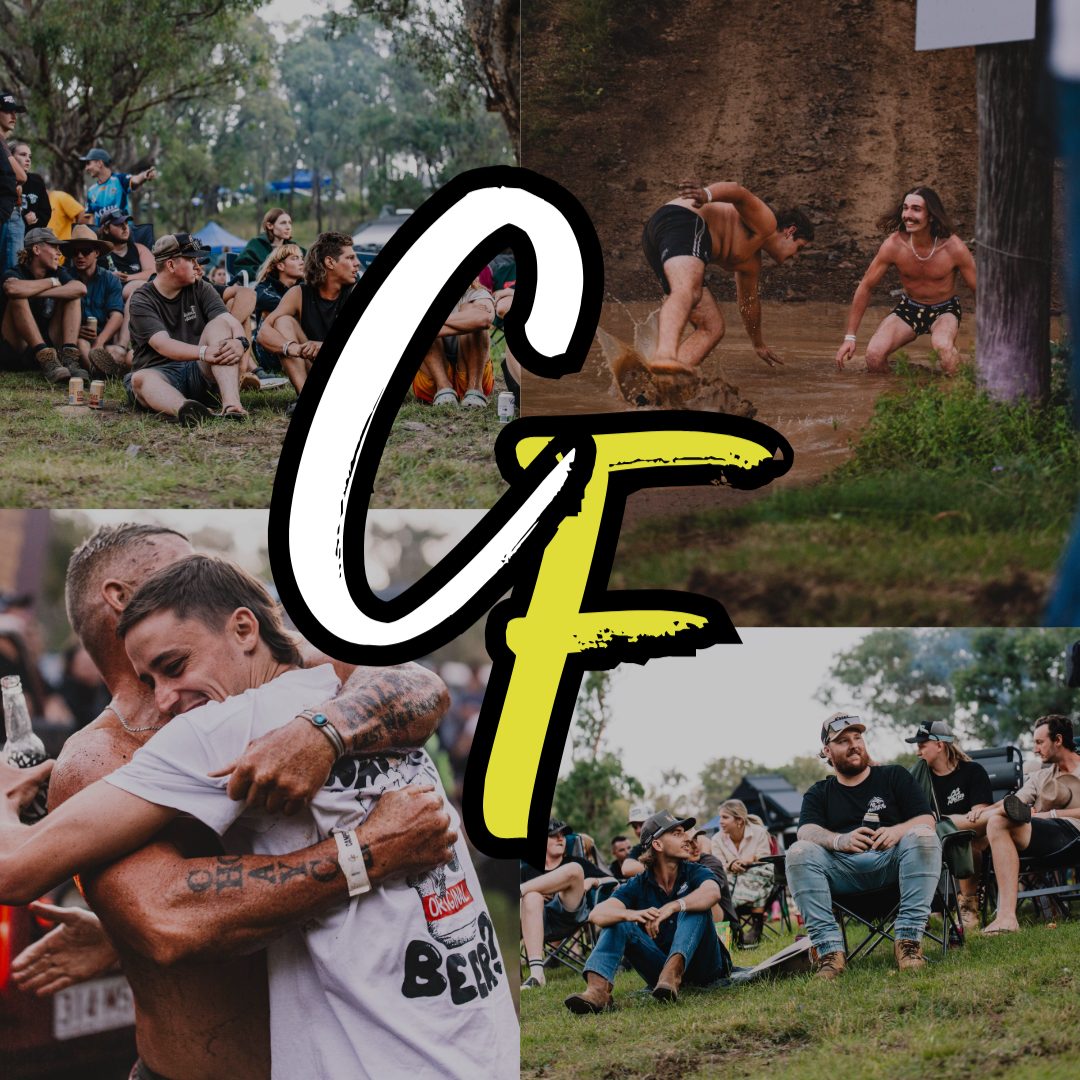 Campfest CF mark over the campout collage